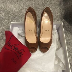 CHRISTIAN LOUBITON Suede Peep Toe Pumps